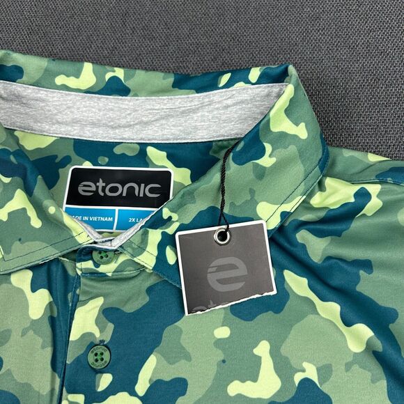 Etonic Polo Shirt Mens 2XL Green Camo Camouflage Print Wicking Stretch SS Golf - Picture 6 of 9